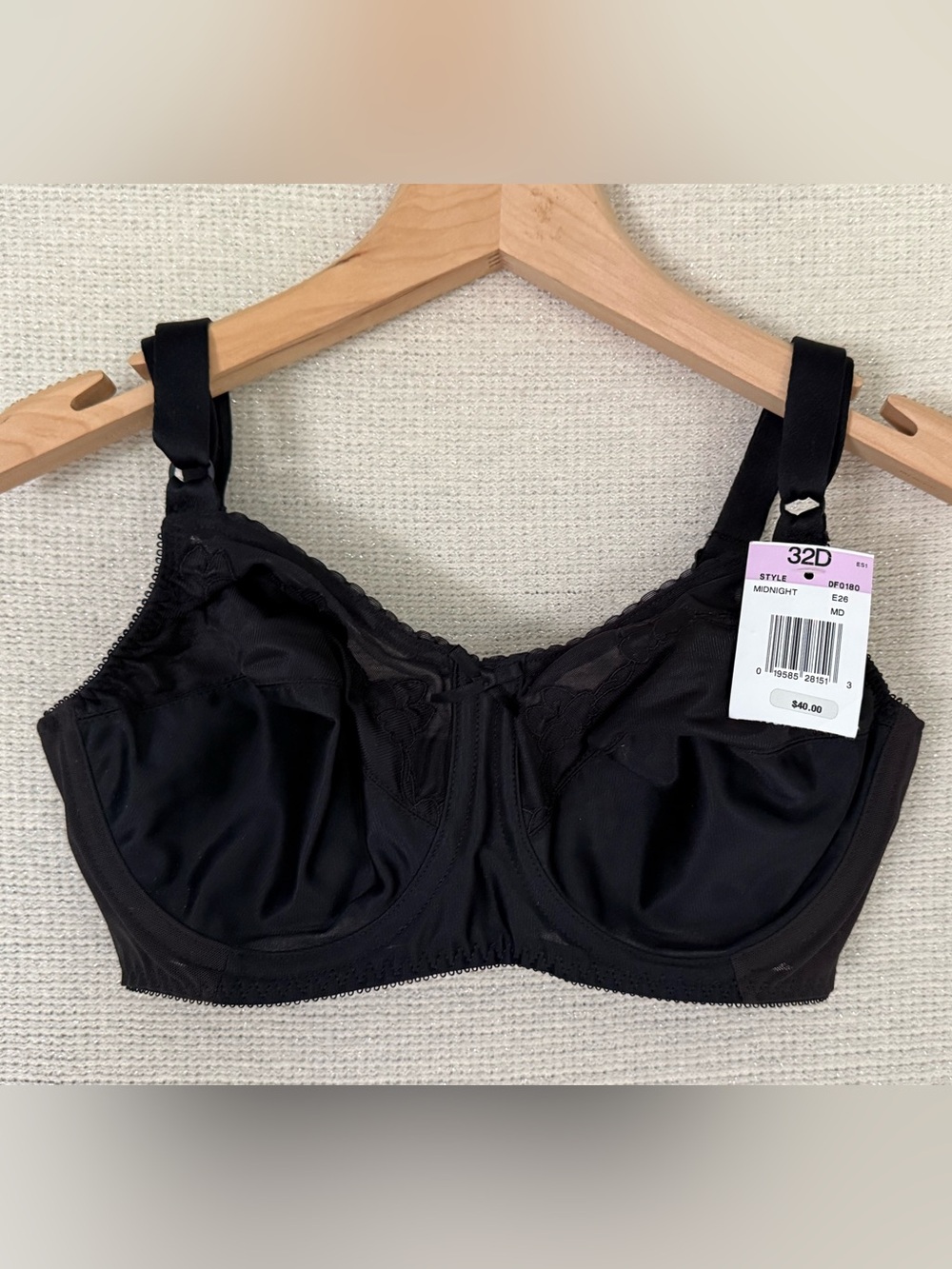 Bali DF0180 Flower Underwire Bra 32D NWT Black